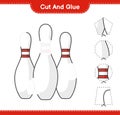 Cut and glue, cut parts of Bowling Pin and glue them. Educational children game, printable worksheet, vector illustration