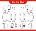 Cut and glue, cut parts of Bowling Pin and glue them. Educational children game, printable worksheet, vector illustration