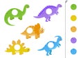 Cut and glue parts of cartoon colorful dinosaurs.