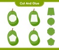 Cut and glue, cut parts of Jackfruit and glue them. Educational children game, printable worksheet, vector illustration