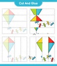 Cut and glue, cut parts of Kite and glue them. Educational children game, printable worksheet, vector illustration