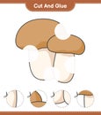 Cut and glue, cut parts of Mushroom Boletus and glue them. Educational children game, printable worksheet, vector illustration