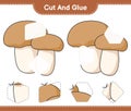 Cut and glue, cut parts of Mushroom Boletus and glue them. Educational children game, printable worksheet, vector illustration