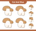 Cut and glue, cut parts of Mushroom Boletus and glue them. Educational children game, printable worksheet, vector illustration