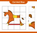 Cut and glue, cut parts of Rocking Horse and glue them. Educational children game, printable worksheet, vector illustration