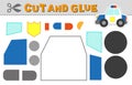 Cut and glue police car. Vector illustration. Paper puzzle game for children activity and education Royalty Free Stock Photo