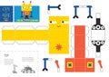 Cut and glue robot toy vector illustration. Paper craft and simple diy educational worksheet