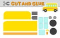 Cut and glue school bus. Vector illustration of school bus. Paper game for children activity and education