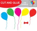 Cut and glue to create image of balloons. Educational game for children.