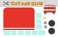 Cut and glue. Vector illustration of a double deck bus. Paper game for children activity and education