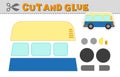 Cut and glue. Vector illustration of a retro minivan. Paper game for children activity and education