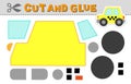 Cut and glue yellow taxi. Vector illustration of school bus. Paper game for children activity and education