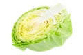 Cut green cabbage isolated on white background, fresh iceberg lettuce