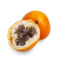 Cut grenadilla fruit on a white background