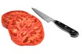 Cut Half Red Tomato And Kitchen Knife White Isolated Royalty Free Stock Photo