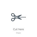 Cut here icon. Thin linear cut here outline icon isolated on white background from shapes collection. Line vector sign, symbol for Royalty Free Stock Photo