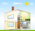 Cut in house interiors and part facade. Vector Royalty Free Stock Photo