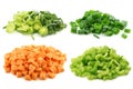 Cut leek, celery, spring onion and brunoise cut sweet potato pieces Royalty Free Stock Photo