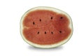 Cut lengthwise a half of organic watermelon on white isolated background with clipping path. Ripe red watermelon have sweet taste Royalty Free Stock Photo