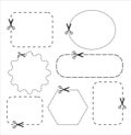 Cut line. Vector illustration. Paper cut icon with dotted line. Vector scissors with cut lines. Vector set of cutting