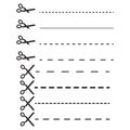 Cut lines scissors vector set. Dotted lines cutting point.