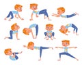 Cut little boy doing physical exercises. Funny cartoon character Royalty Free Stock Photo