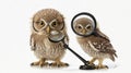 CUT Little Owl wearing magnifying glass