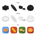 Cut loaf, bread roll with powder, half of bread, baking.Bread set collection icons in black,flat,outline style vector Royalty Free Stock Photo