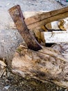 Cut logs firewood and old axe Royalty Free Stock Photo
