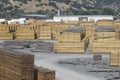 Cut lumber stacked at a lumber mill in Willits, California Royalty Free Stock Photo