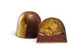 Cut luxury handmade bonbons with chocolate ganache and citrus fr Royalty Free Stock Photo