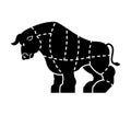 Cut of meat Bull. Ox silhouette scheme lines of different parts