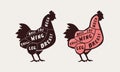Cut of meat, chicken. Poster butcher diagram and scheme, vector illustration