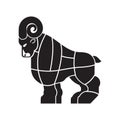 Cut of meat Ram. Sheep silhouette scheme lines of different part