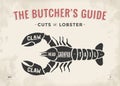 Cut of meat set. Poster Butcher diagram and scheme - Lobster Royalty Free Stock Photo