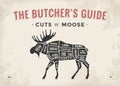 Butcher diagram, scheme - Moose Royalty Free Stock Photo