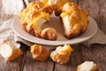 Cut monkey bread with cheese close-up on a plate. Horizontal Royalty Free Stock Photo