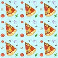 Cut off slice pizza with ingredients, watercolor painting on white background pattenn Royalty Free Stock Photo