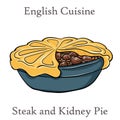 Cut open Steak and Kidney Pie on white background. Beef meat pie with vegetables and gravy