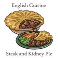 Cut open Steak and Kidney Pie on white background. Beef meat pie with vegetables and gravy Royalty Free Stock Photo