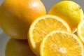 The Cut orange and other citrus plants. Royalty Free Stock Photo