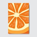 Cut orange template card, slice fresh fruit poster on white background, magazine cover vertical layout brochure poster