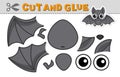 Cut out applique and glue a vampire bat. Vector illustration. Paper game for children's creativity, activity and Royalty Free Stock Photo