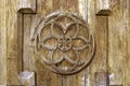 Cut out on church wooden door the sunÃÂ with a cross Royalty Free Stock Photo