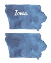 Watercolour illustration of Iowa State Map set: blank one and with lettering. Royalty Free Stock Photo