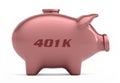 Cut-out object shot of a pink piggy bank with the copy 401K isolated on a white background. Royalty Free Stock Photo