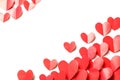 Cut out of red paper hearts on white background isolated