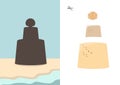 Cut out sand castle, game for children. Cartoon activity page for kids for summer season. Vector.