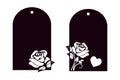 Cut out silhouette of a rose on gift tags for wedding and Valentine`s Day