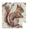 Cut out sticker of a squirrel on crumpled paper Royalty Free Stock Photo